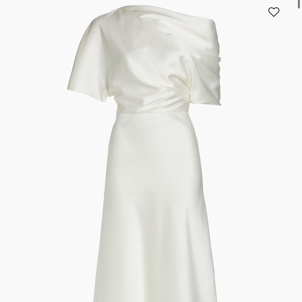 Amsale Ivory Satin Asymmetrical One-Shoulder Gown